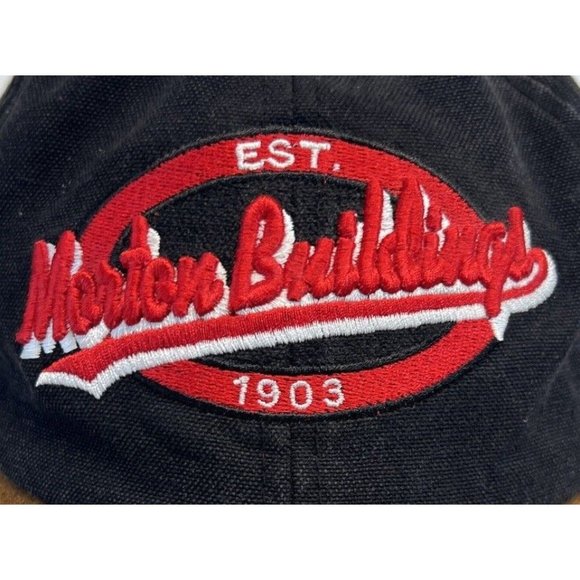 Morton Buildings Black Canvas Brown Embroidered Strapback Hat Cap - Picture 5 of 7